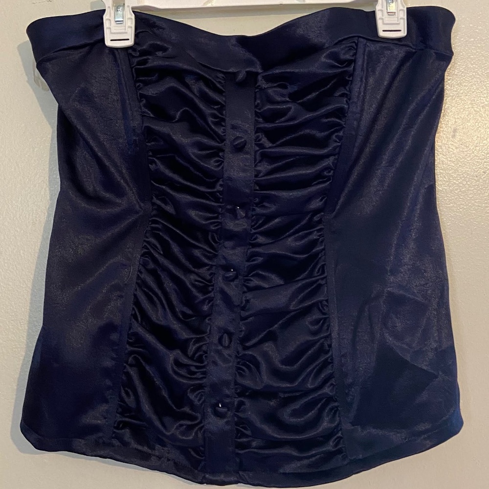 Torrid navy satin strapless bustier top